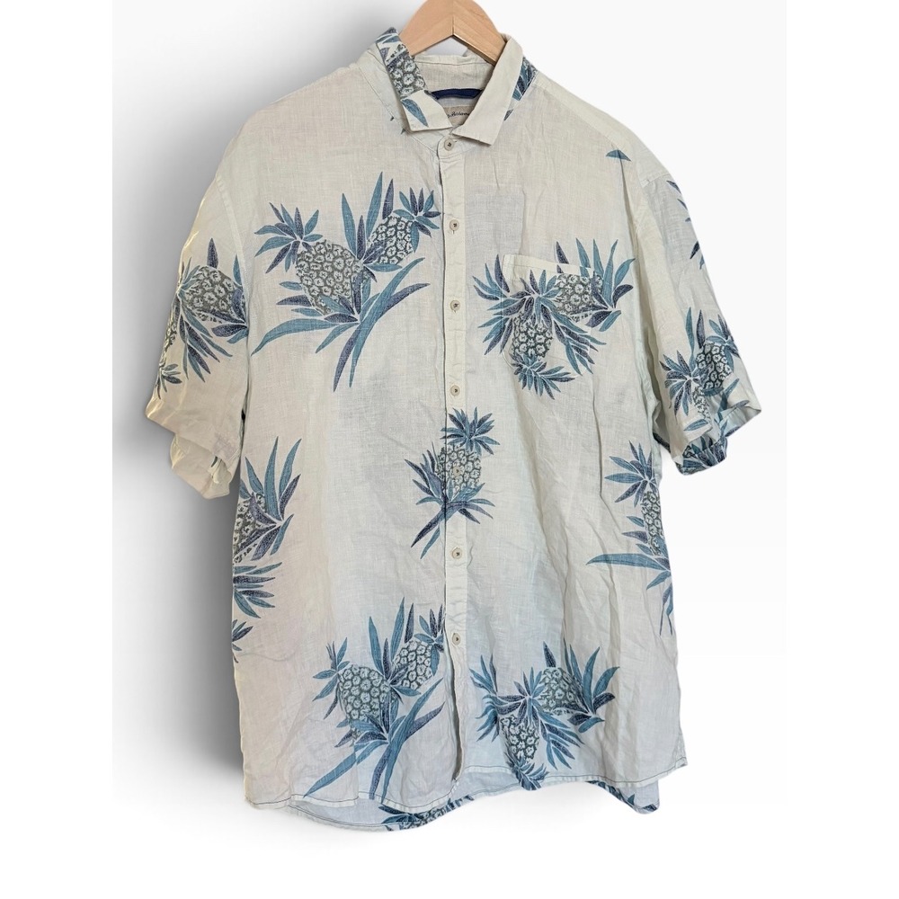 Tommy Bahama XL Island Modern Fit 100% Linen Hawaiian Camp Shirt Pineapple